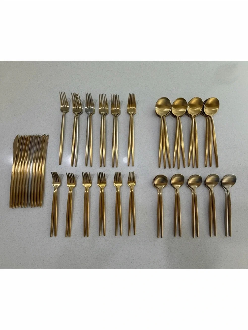 Matte Gold Stainless Steel Flatware Set - 56-Pieces Modern Cutlery.